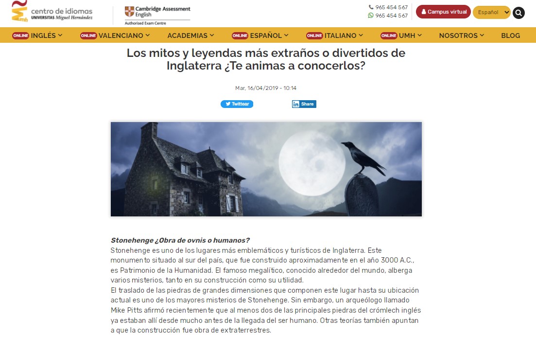 Contenidos blog aprender y enseñar idiomas. Centro de Idiomas UMH